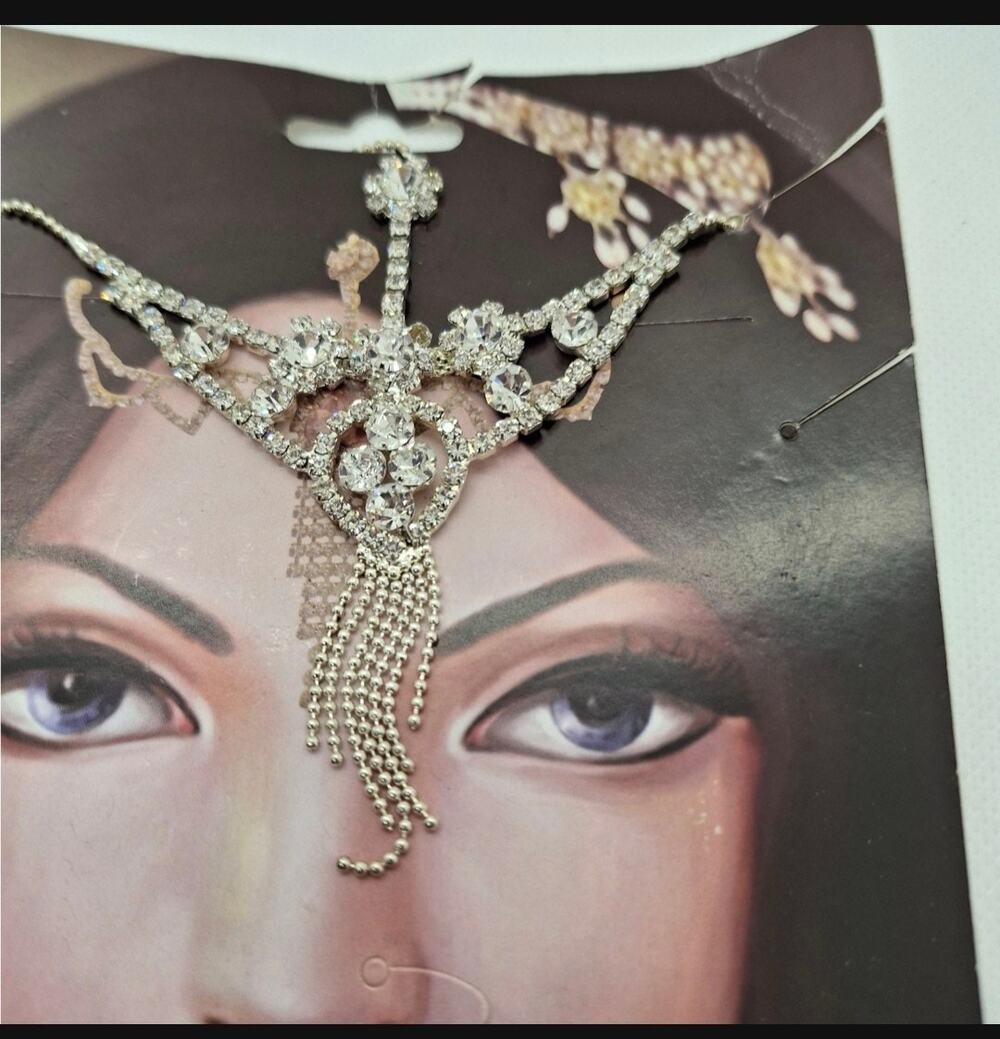 Silver Tone Head Chain Clear Rhinestone Lobster Claw Claspq Boho Bridal Prom